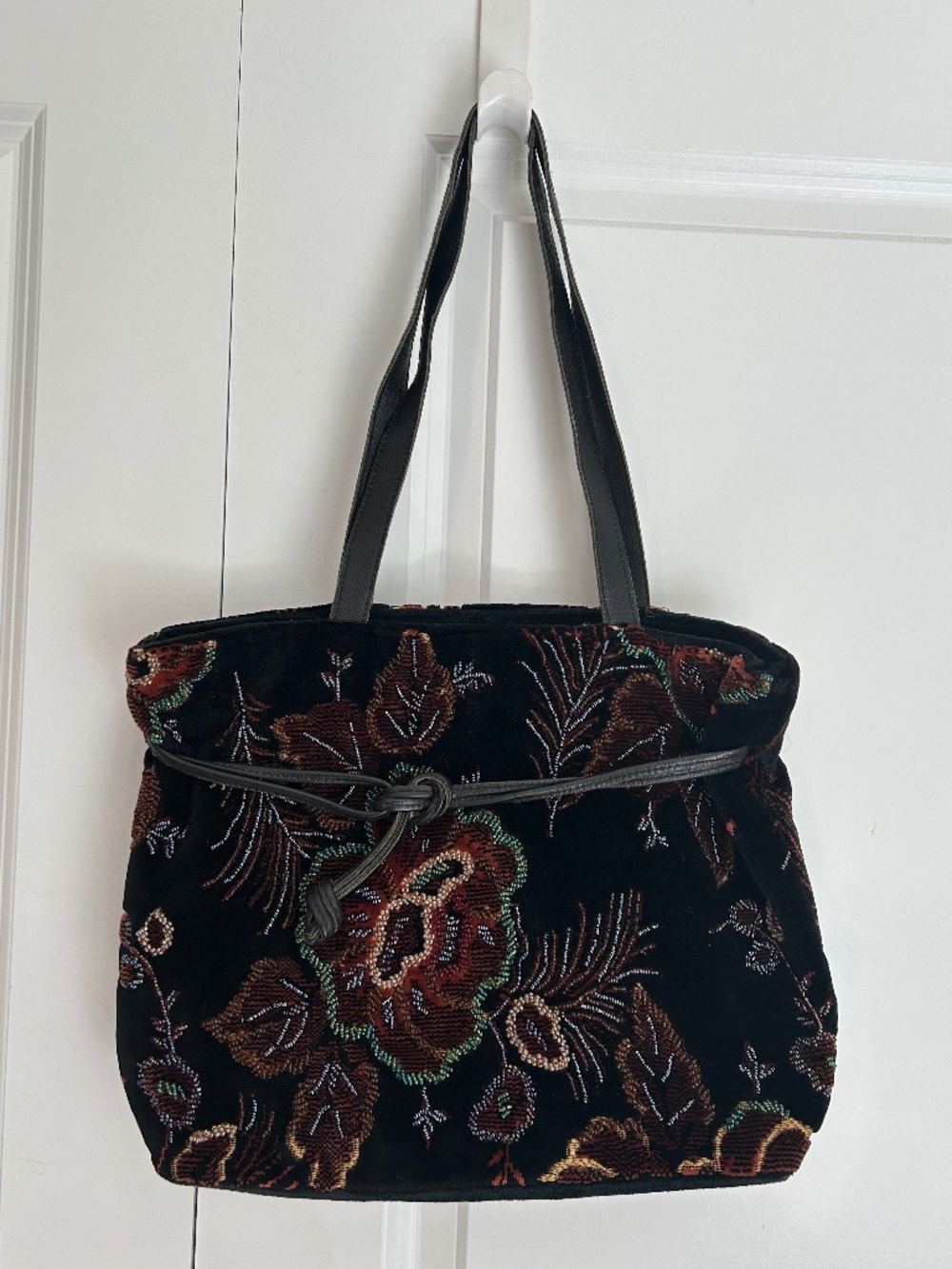 Christian Livingston Collection vintage black velvet beaded tote bag floral